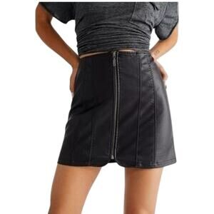 Free People Layla Vegan Black Faux Leather Zip Front Mini Skirt - 4